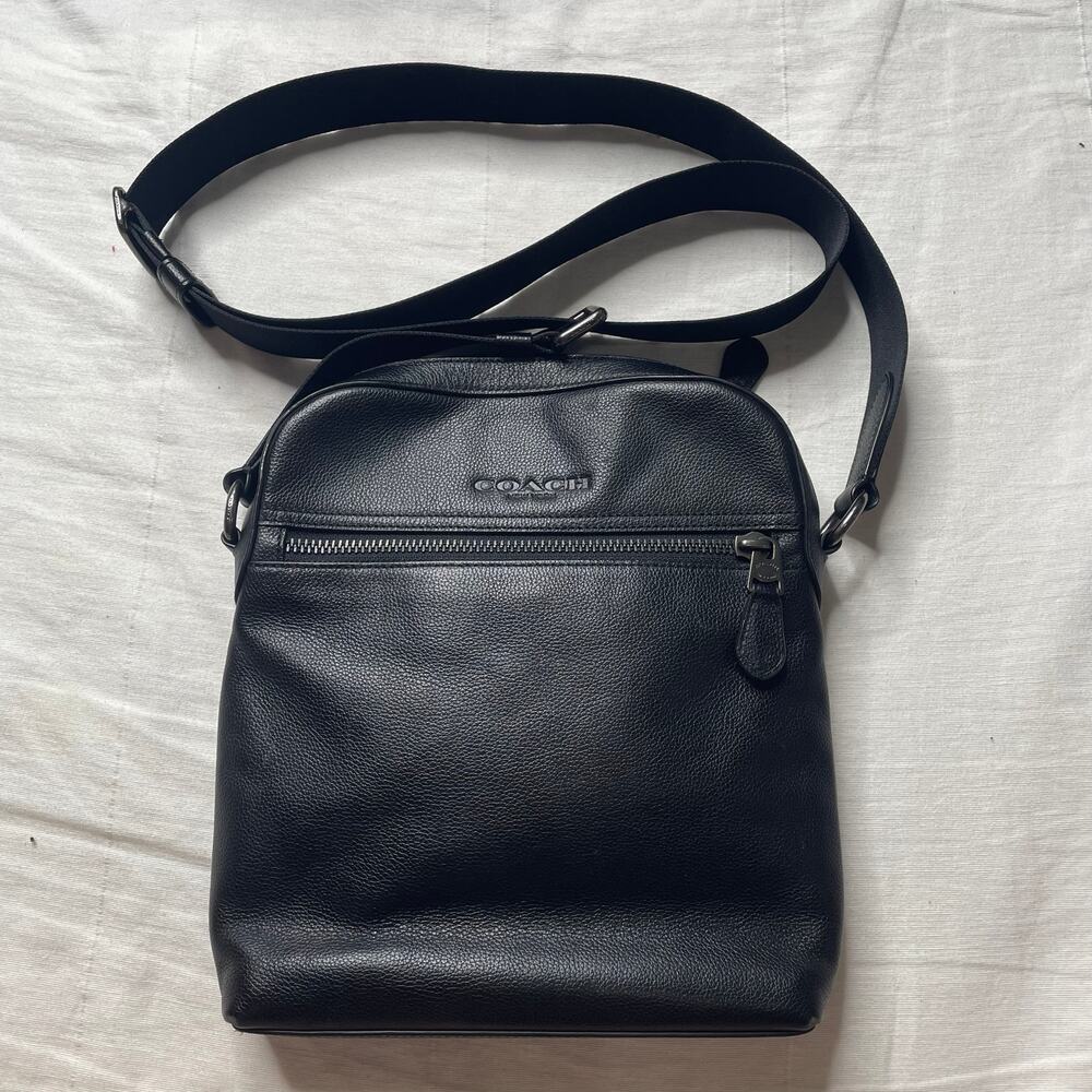 Coach Houston Flight Black Pebble Leather Crossbody Bag F68014 Casual Everyday